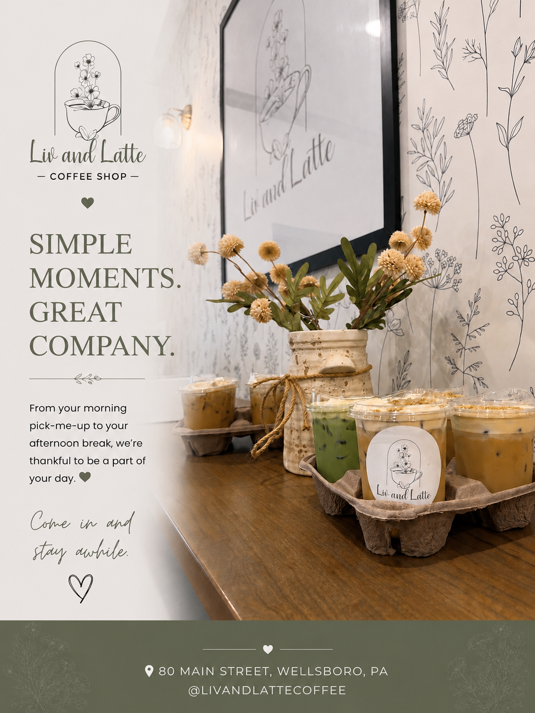 Simple moments, great company — the counter, styled with florals