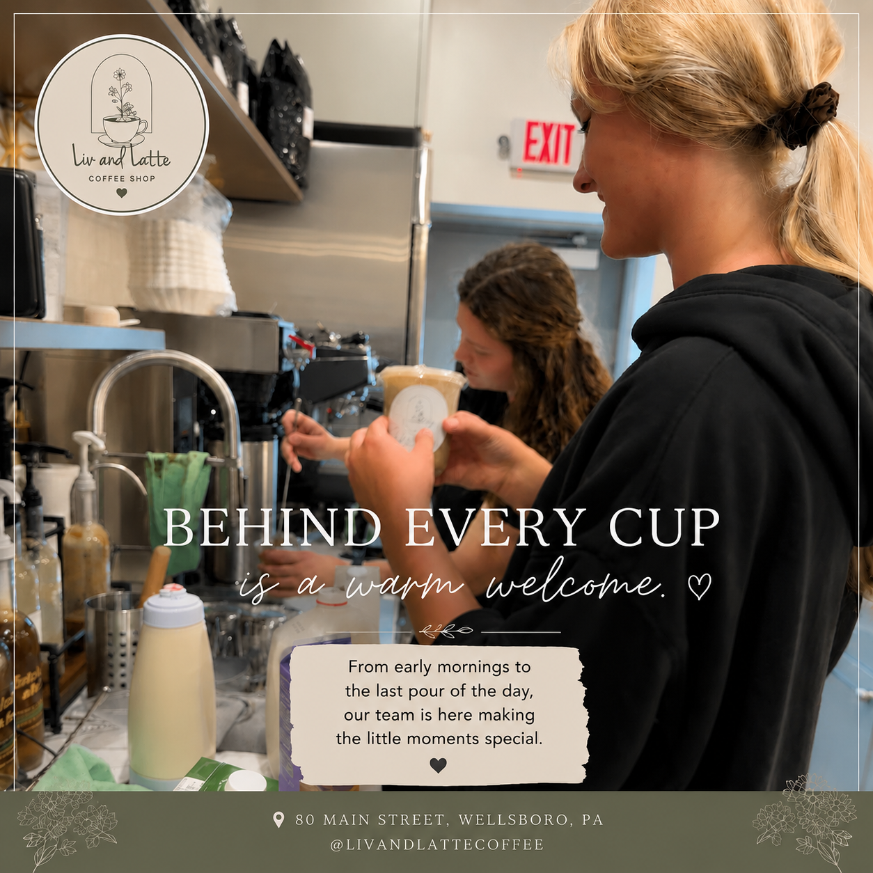 Behind every cup is a warm welcome — our team at the espresso bar